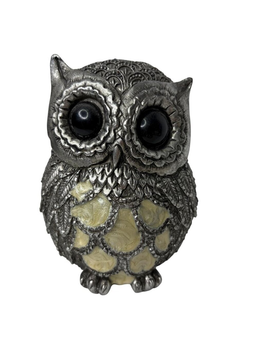 Pewter Finish Owl Figurine Statue Antique Silver Tone Resin Metal Look